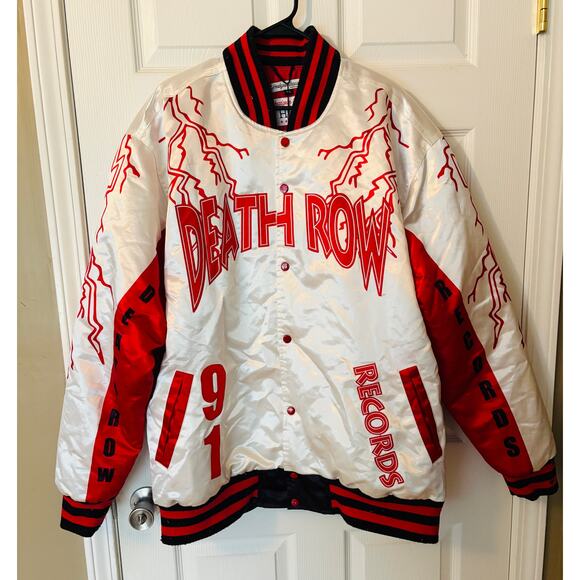 Men’s 1991 DEATHROW SATIN JACKET White/Red SIZE 4XL - Picture 1 of 8